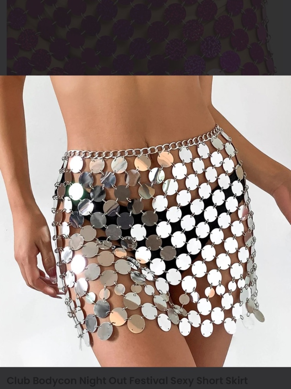Metallic Disc Chainmail Mini Skirt - Silver